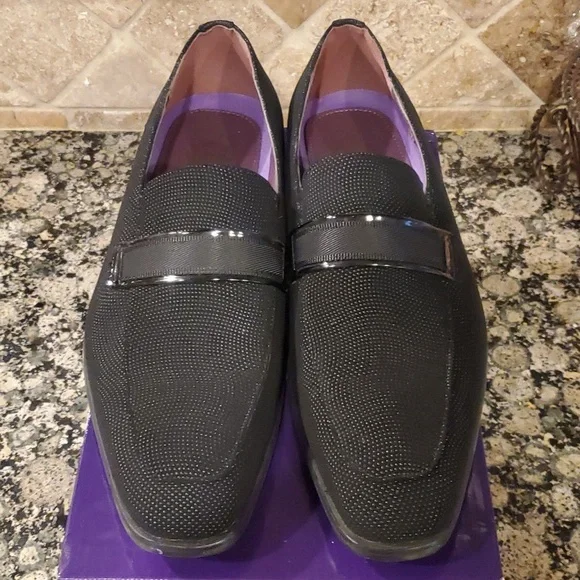 Men\'s Milano footwear black beaded look slip on dress shoes EUC worn once Men main image 2